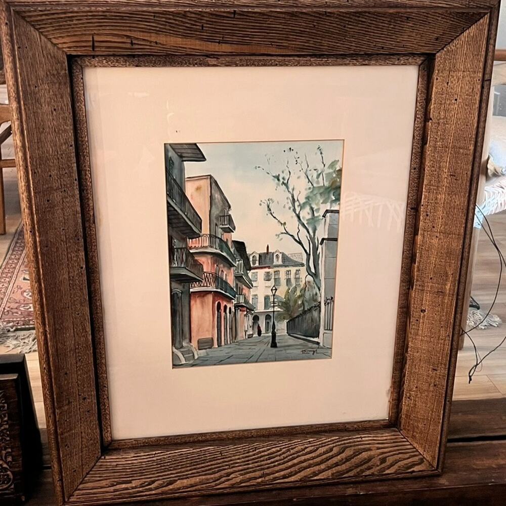 Nestor H Fruge Watercolor Painting Pirates Alley New Orleans 31x25.5" Framed